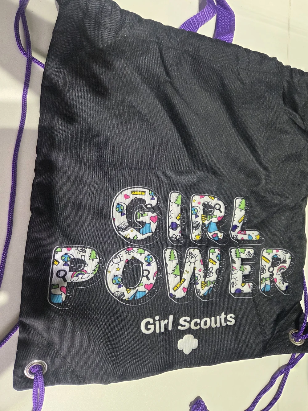 Girl Scouts Girl Power Drawstring Backpack Cinch Sack Black Purple
